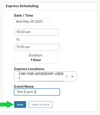 Express Scheduling Form Save